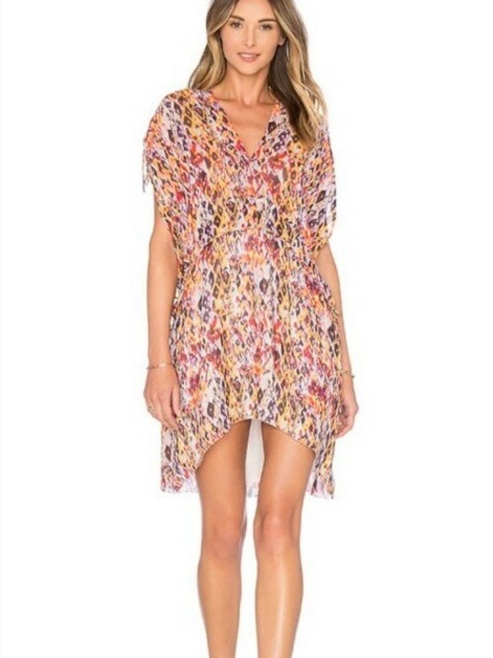 IRO Orange Plum Ohno Abstract Tribal Print Mini Flowy Tie Waist Sleeveless Dress